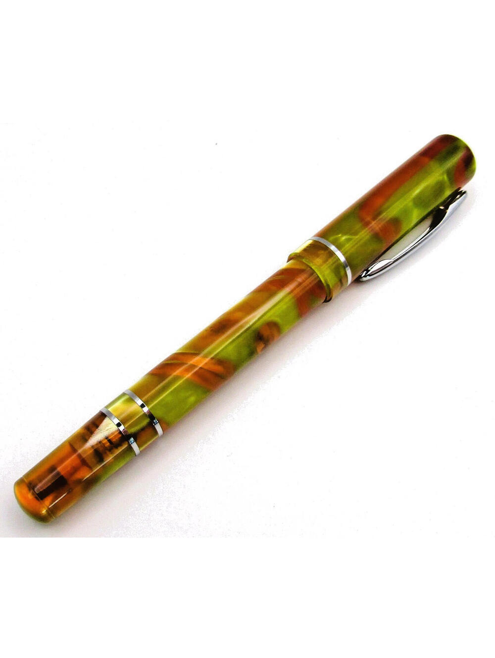 Taccia Staccato Orange, Green, and Brown Marbleized Resin Swirl Ballpoint Pen